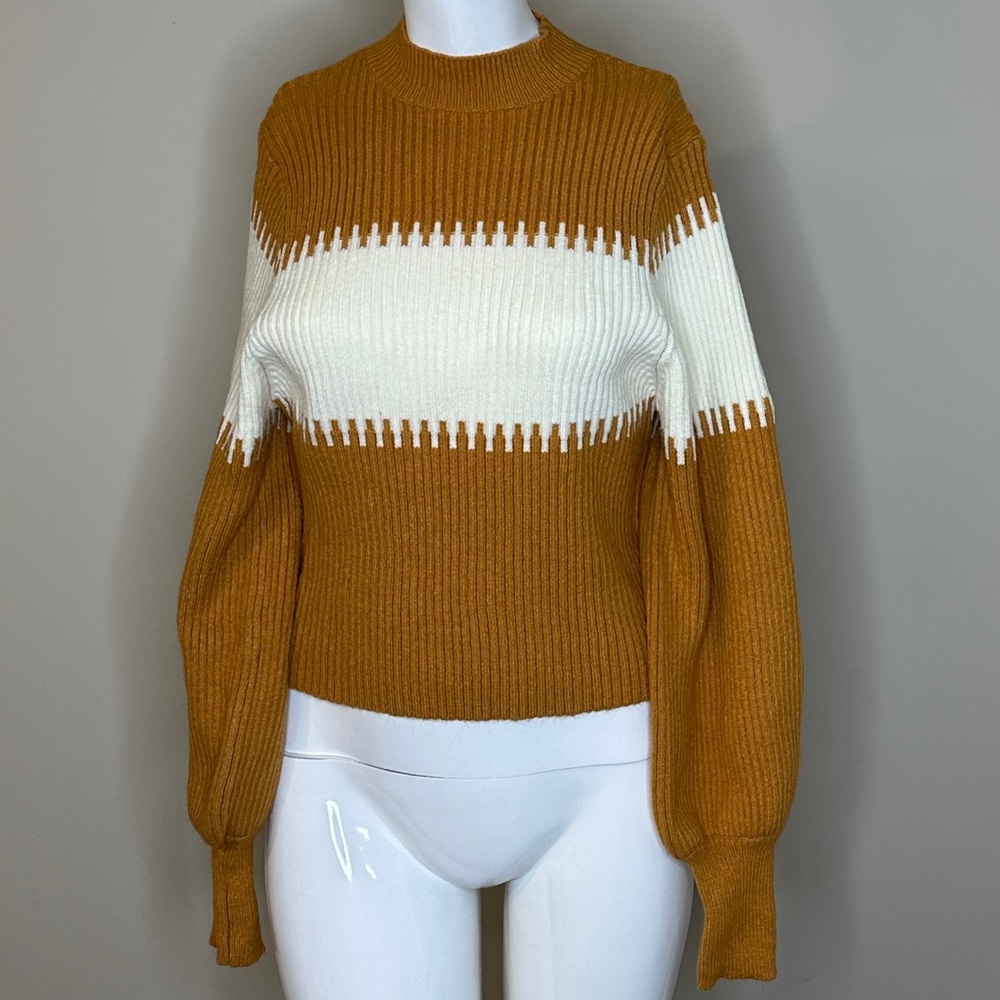 Fashion On Earth Sweater. Color - Brown Mustard with White